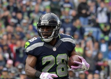 Oct 16, 2016; Seattle, WA, USA; Seattle Seahawks running back C.J. Spiller (28) carries the ball in the second quarter against the Atlanta Falcons during a NFL football game at CenturyLink Field. Mandatory Credit: Kirby Lee-USA TODAY Sports