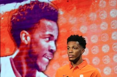 Oct 26, 2016; Charlotte, NC, USA; Jaron Blossomgame of the Clemson Tigers speaks to the media during ACC Operation Basketball at The Ritz-Carlton. Mandatory Credit: Jim Dedmon-USA TODAY Sports