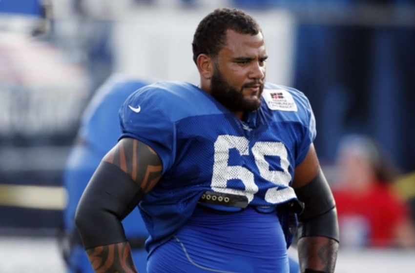 Aug 5, 2015; Anderson, IN, USA; Indianapolis Colts offensive guard Hugh Thornton (69) waits his turn to go through drills during training camp at Anderson University. Mandatory Credit: Brian Spurlock-USA TODAY Sports