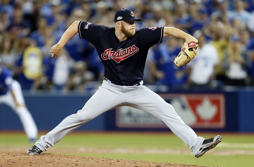 Oct 19, 2016; Toronto, Ontario, CAN; Cleveland Indians relief pitcher <a rel=