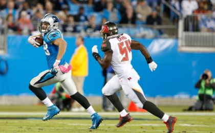 Oct 10, 2016; Charlotte, NC, USA; Carolina Panthers tight end <a rel=