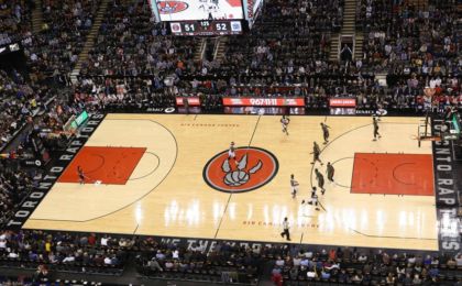 Jan 28, 2015; Toronto, Ontario, CAN; A general view of the court can be seen from above during the Toronto Raptors game against the Sacramento Kings at Air Canada Centre. The Raptors beat the Kings 119-102. Mandatory Credit: Tom Szczerbowski-USA TODAY Sports