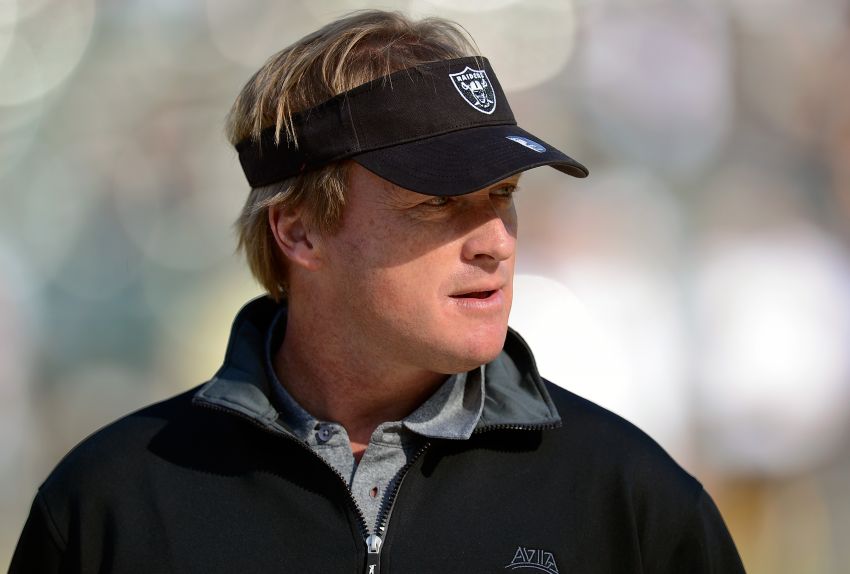 OAKLAND, CA - NOVEMBER 18: Former head coach of the Oakland Raiders and now ESPN Monday Night Football Analyst Jon Gruden looks on during pre-game warm ups before an NFL football game between the New Orleans Saints and Oakland Raiders at O.co Coliseum on November 18, 2012 in Oakland, California. (Photo by Thearon W. Henderson/Getty Images) 