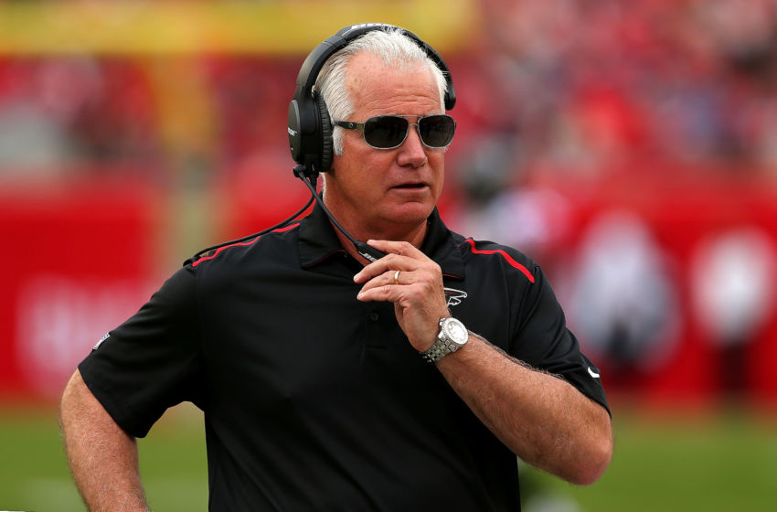 TAMPA, FL - NOVEMBER 09: Head coach Mike Smith of the Atlanta Falcons looks on during a game against the Tampa Bay Buccaneers at Raymond James Stadium on November 9, 2014 in Tampa, Florida. (Photo by Mike Ehrmann/Getty Images)