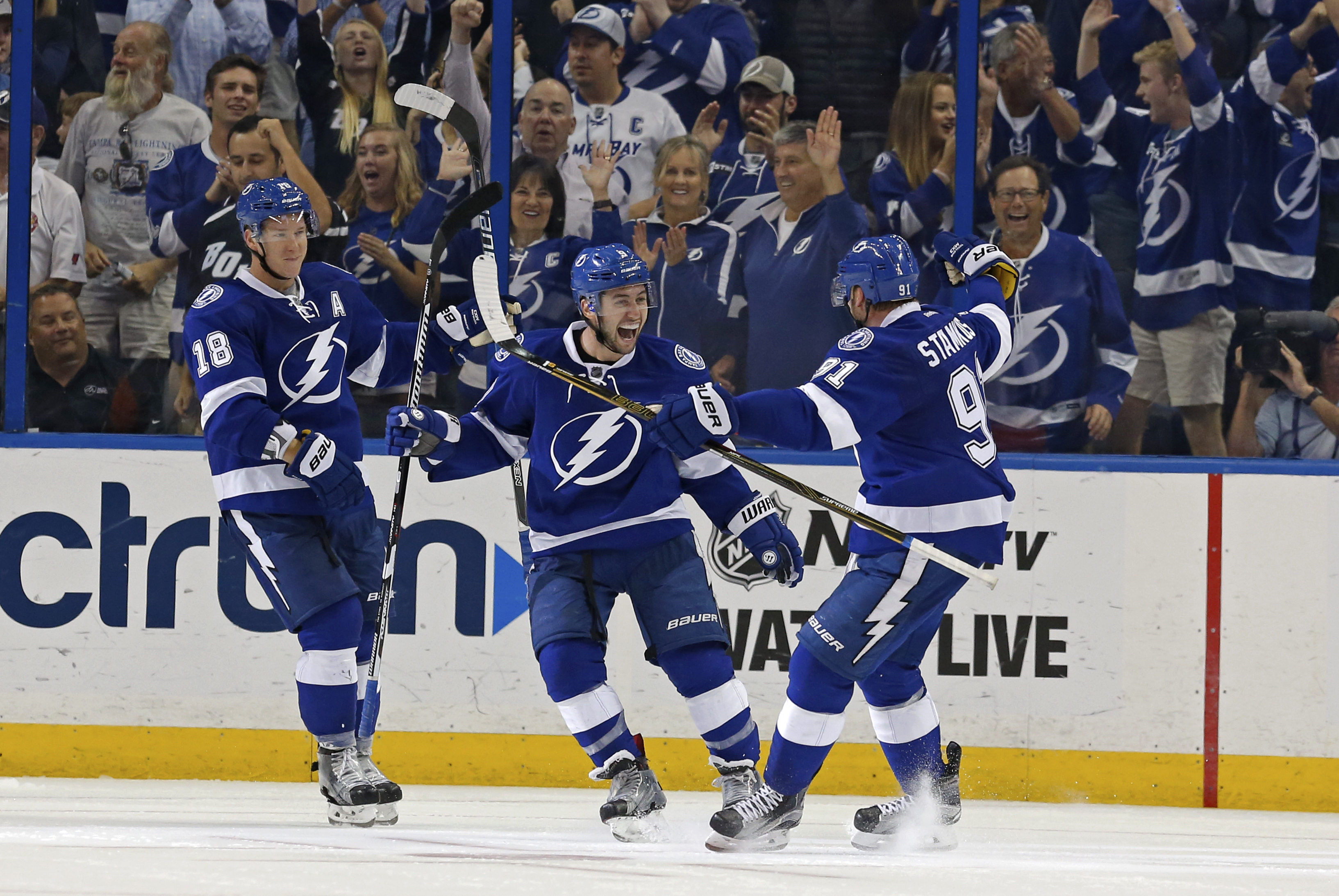 Tampa Bay Lightning F Ondrej Palat and Tyler Johnson ...