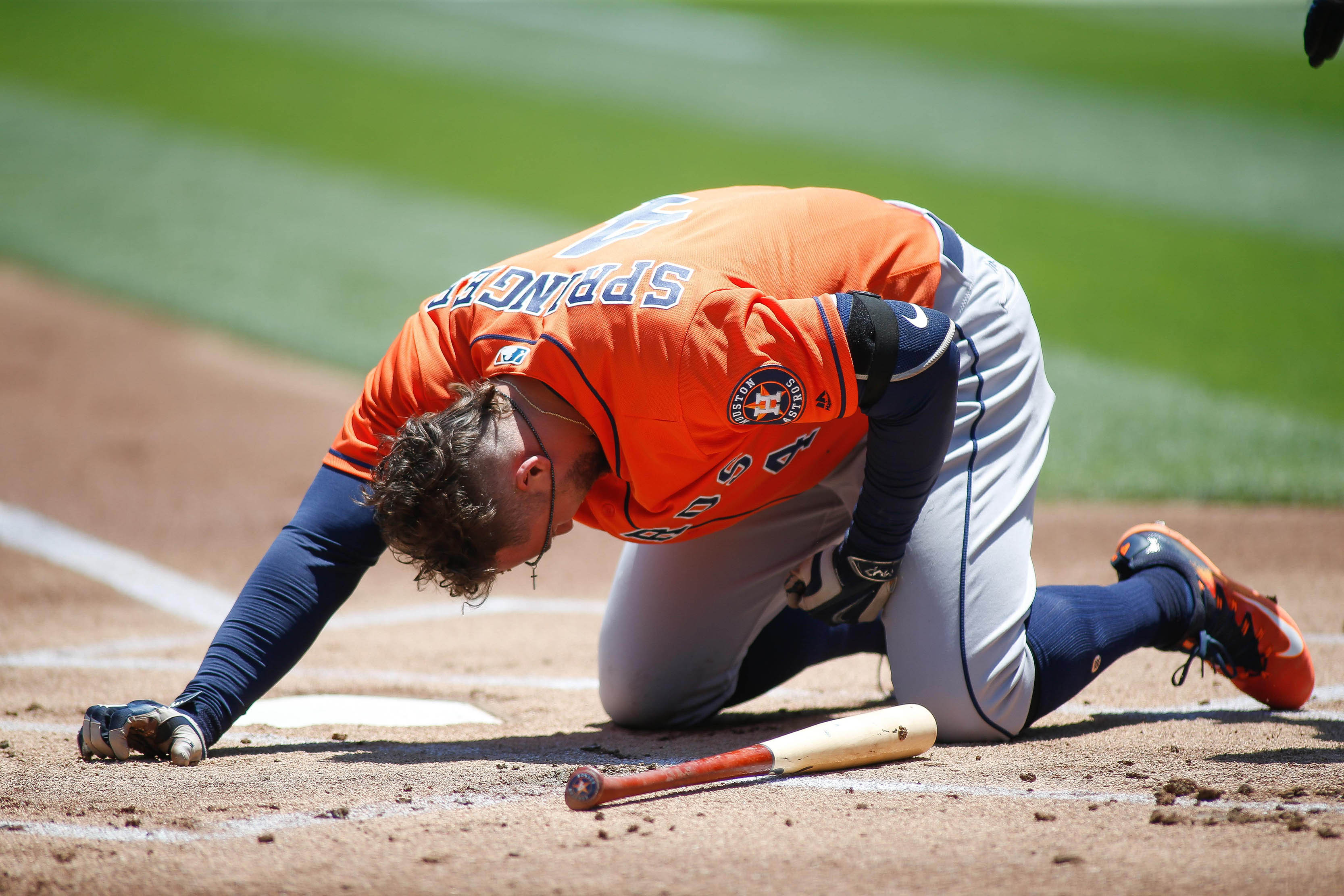 Houston Astros Springer injured after hit by pitch