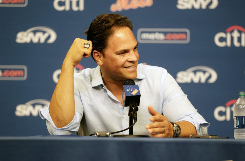 Jul 30, 2016; New York City, NY, USA; Former Mets catcher and Hall of Fame member Mike Piazza address the media during a press conference prior to having his number retired prior to the game between New York Mets and the Colorado Rockies at Citi Field. Mandatory Credit: Andy Marlin-USA TODAY Sports