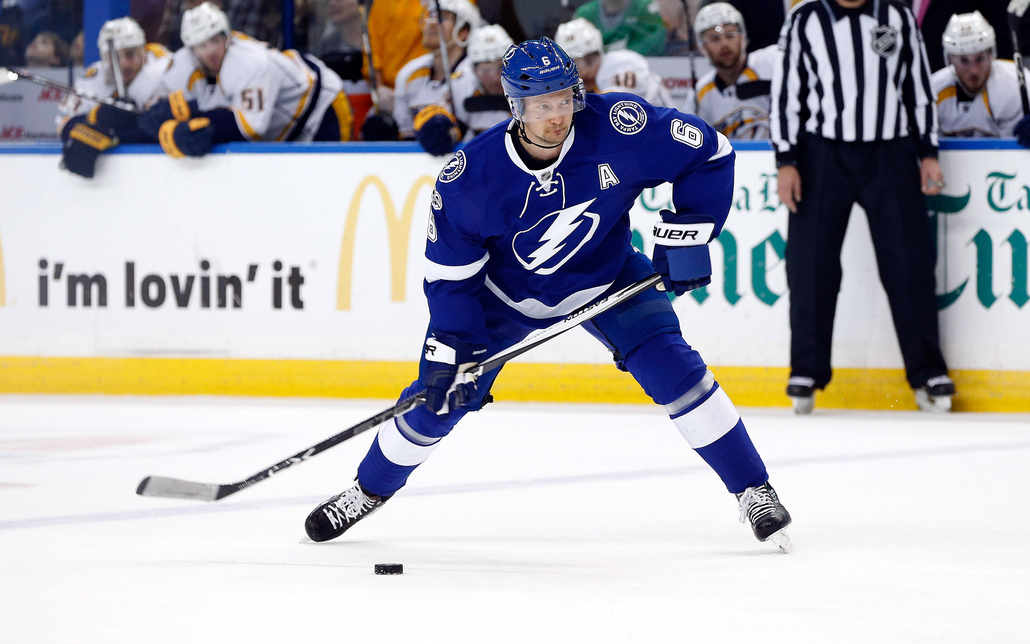 Tampa Bay Lightning D Anton Stralman Slew-Footed By Brad Marchand (Video)