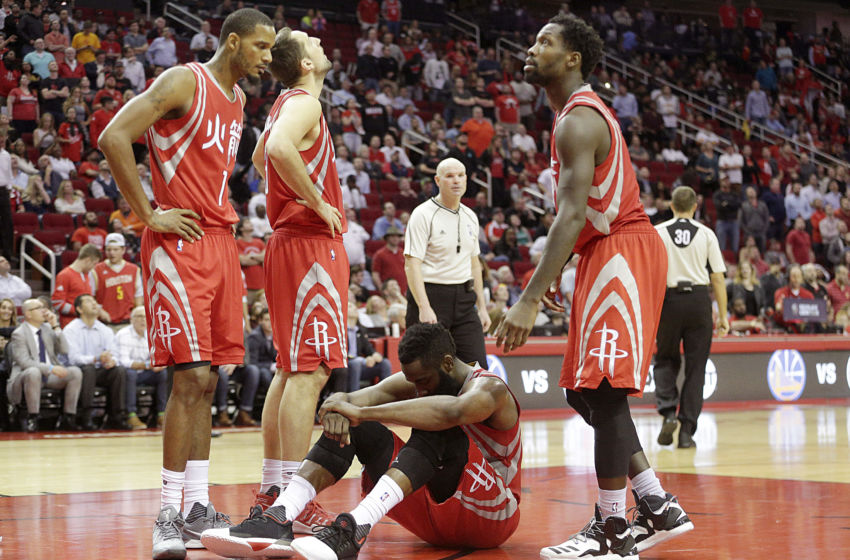 Feb 2, 2017; Houston, TX, USA; A dejected Houston Rockets guard <a rel=