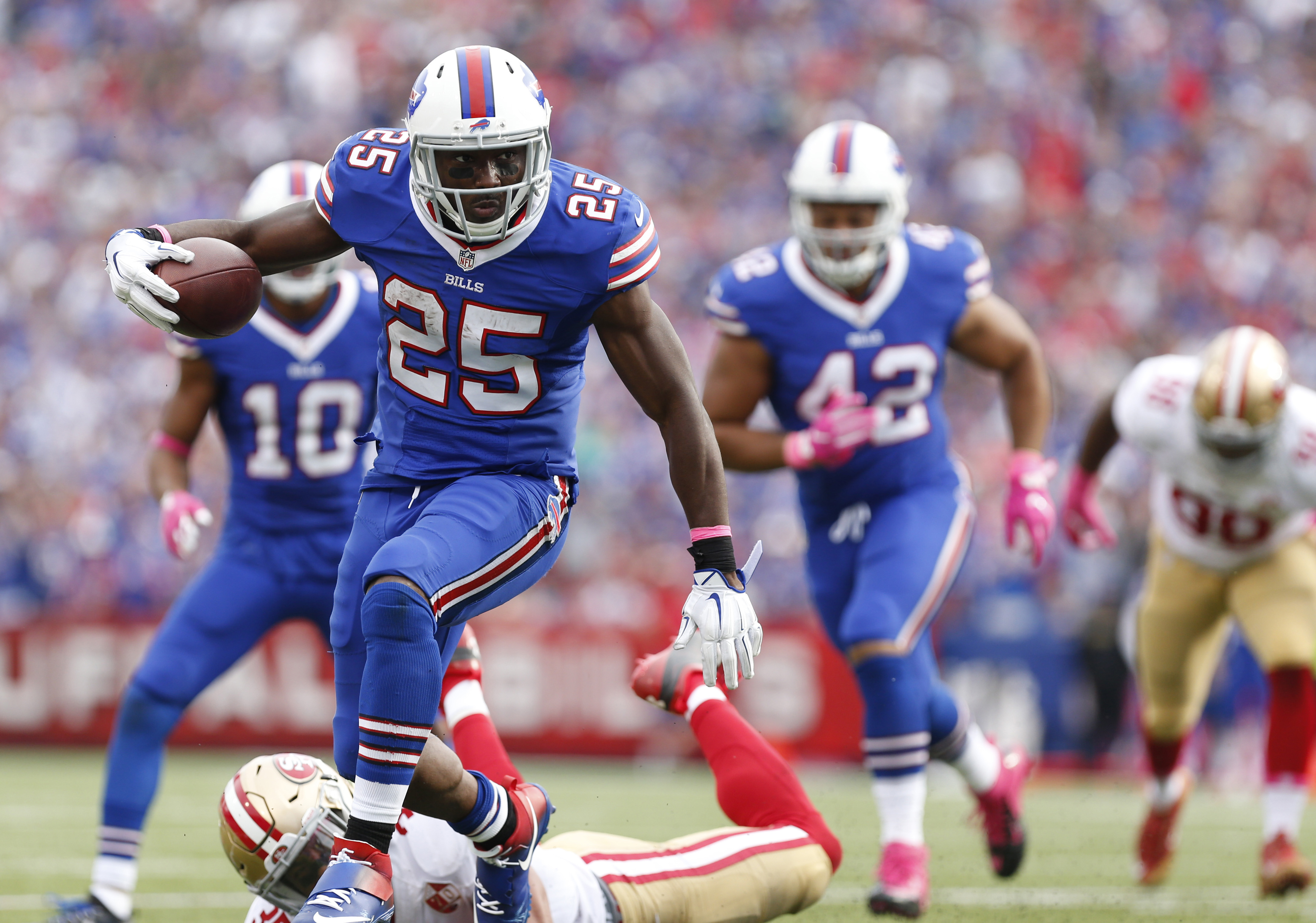 Buffalo Bills running backs stepping out from the shade